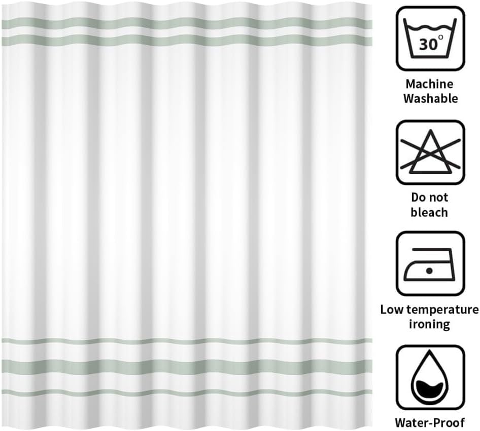 Sage Green Striped Shower Curtain for Bathroom Modern abstract Minimalist White Green Bathtub Decoration Set Farmhouse Bath Curtains Machine Washable Waterproof Polyester Fabric with Hooks 72x72 Inch