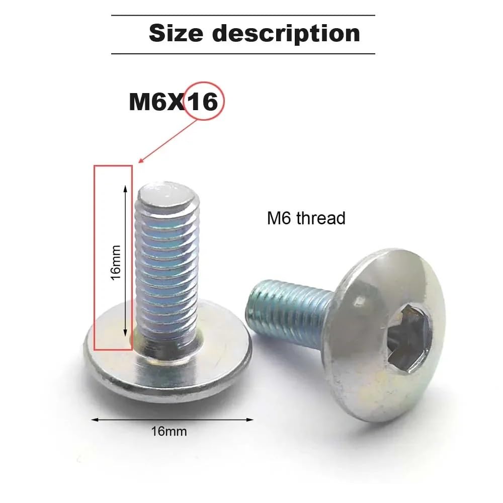 Lot de 10 vis à tête hexagonale plate à tête ronde M6, 6 mm, 12/16/20/25 mm de longueur, adaptées aux motos, scooters, VTT, cyclomoteurs, avec couvercle en plastique(M6X25 (Silver))