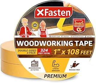XFasten Double Sided Woodworking Tape, 1-Inch by 36-Yards, 3-Pack - Double Face Woodworker Turner's Tape for Wood Template, Removable & Residue Free
