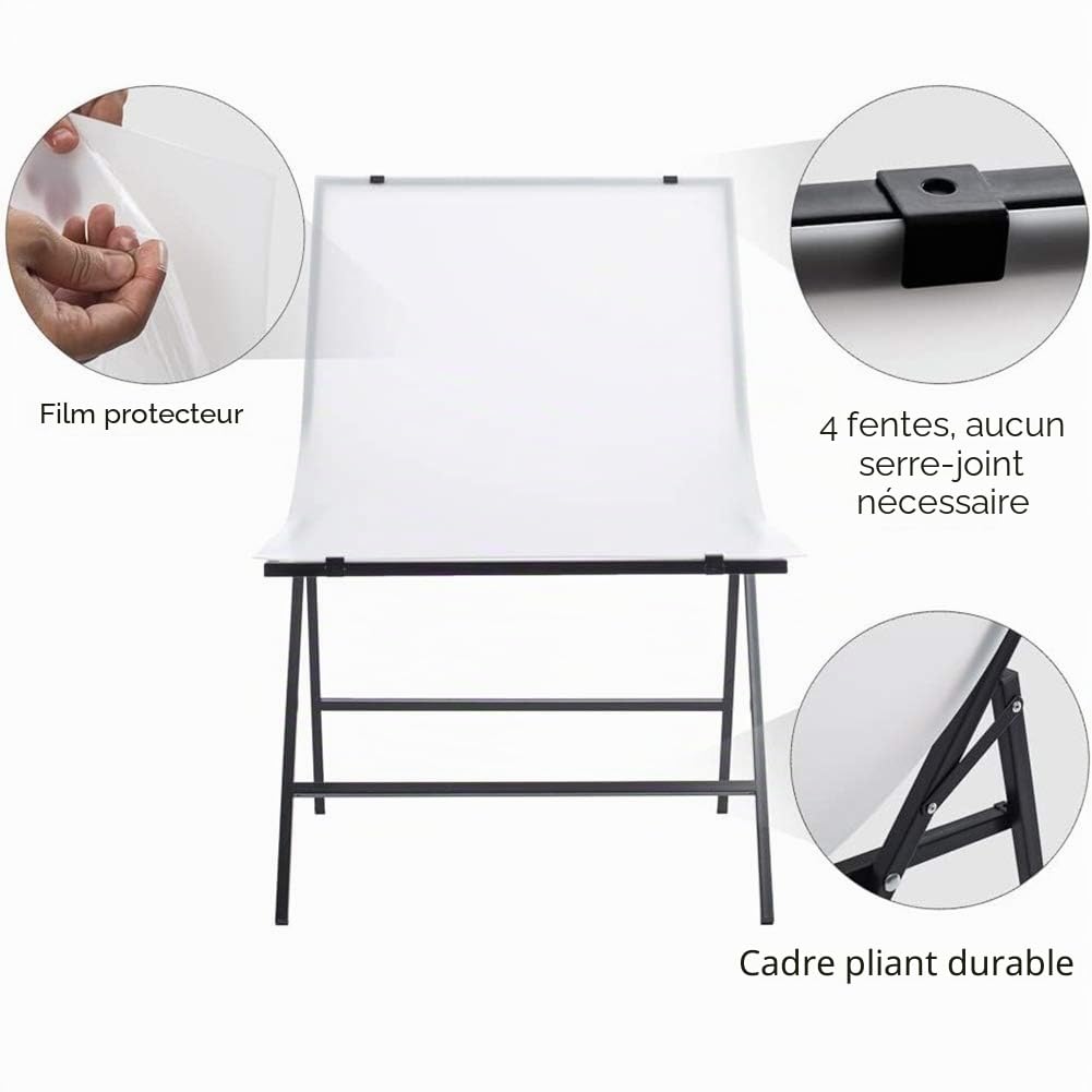 Table de Prise de Vue Pliable, Shooting Table 60x100cm Portable Non Réfléchissant avec 3 Pvc Fond pour Studio Photographie Tentes de Shooting
