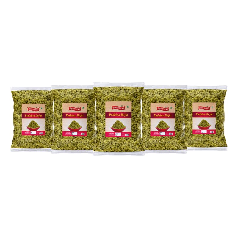 Image of OKHLI MUSAL BRAND Putiha Bhujia Bhujiya Namkeen Snack | Marwar Rajapuri Aloo Poodina Mint Bhujiya Bhujia | Festive Season Crunchy Munchy Snack Alu BHUJIYA BHUJIA Namkeen Savoury Snack-900g*5Pack