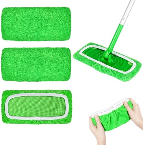 Reusable Fleece Mop Pads, Swiffer Compatible, Machine Washable Wet-dry Cleaning Cloth (4-pack