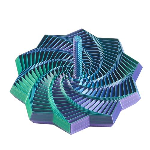 Image of 3D Printed Expanded Sensory Star with Handle, Custom Dual /Tri /Quad-Color Printing,Dual Motion Hypnotic Spiral for ADHD Focus & Stress Relief,Office Desktop Fidget Toy (Green-Blue-Purple, M-19 Rings)