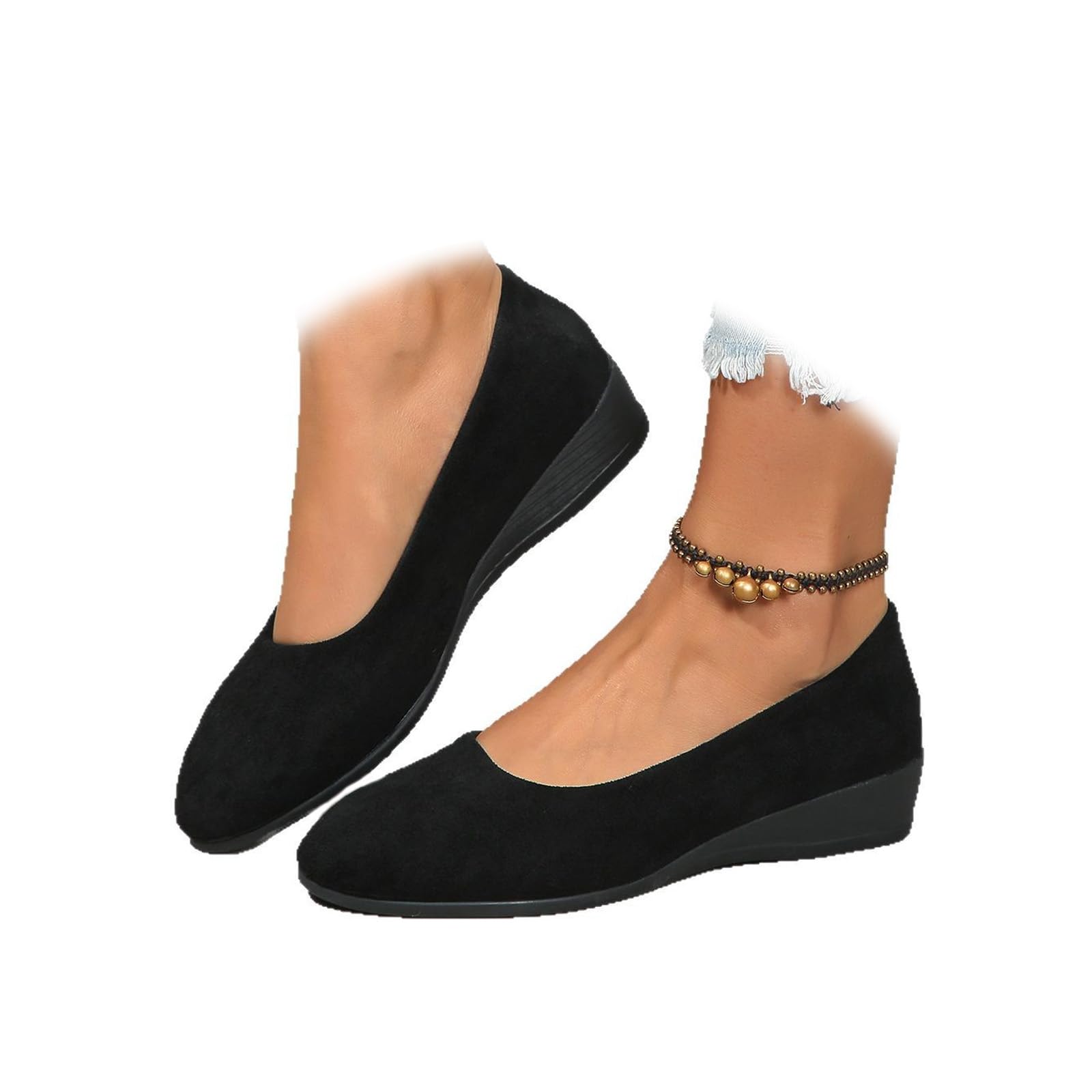 Zapatos de cuña cómodos para mujer, ligeros, no deslizantes, de tacón bajo, con cuña, informales, para trabajar, bailarina y corte