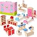 Set de Muebles de Casa Muñeca de Madera Accesorio Mueble de Casa de Muñeca Mueble de Casa de Juego Colorido Baño Sala de Estar Comedor Dormitorio Cocina de Casa Muñeca Miniatura, 5 Cuartos