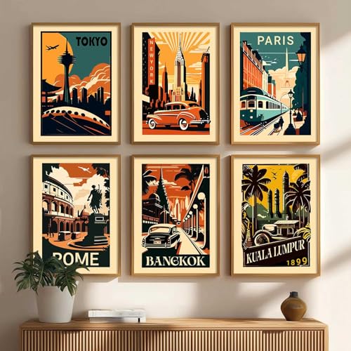 Image of kotart City view wall art poster with Frame for Home Decoration - Painting Living Room Bedroom Office hanging frames - (Pack of 6 Multicolor) (14X20 Inch, F)