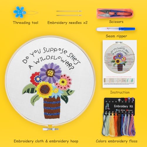 Image of BERYA Cactus Embroidery Kit Including Video Step by Step Instructions Embroidery Hoop,Color Threads and Embroidery Scissors for Beginners-Handmade Needlepoint Kits for Adults