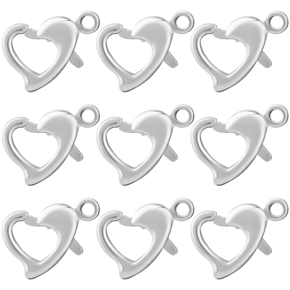 Beebeecraft 1 Box 30Pcs Heart Lobster Clasps 925 Sterling Silver Plated Brass Lobster Claw Jewelry Bracelet Clasps Connector with Jump Ring for Valentine's Day DIY Craft Jewellery Making