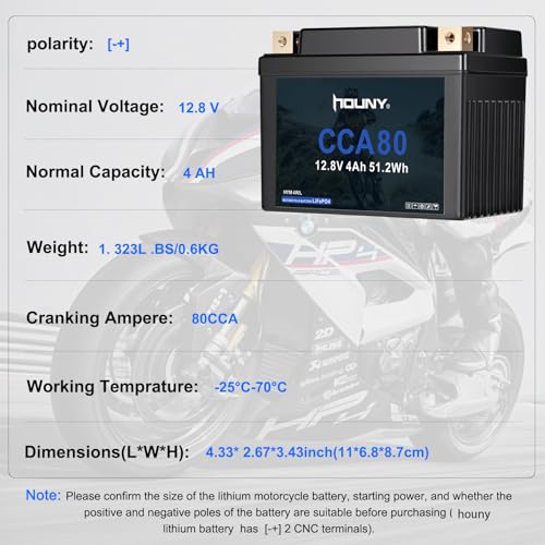 Houny 001 Ytx4L-Bs Lithium Motorcycle Battery Lifepo4 12V 4Ah 80Cca Powersports Battery Compatible Atv,Quad thumb #3