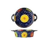 FUHAI-666 Fuente para Hornear Cacerola Multifuncional de cerámica Redonda de Doble asa, de Gran Capacidad, de 950 ml, Estilo Vintage for Horno. Bandejas para Asar