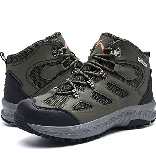 Upsolo Mens Mountaineering Boots Trekking Trails Work Outdoor Mid Ankle Boot Water Resistant Lightweight Anti-Slip Casual Snow Shoes(Tz03 Green 10) #TOP1