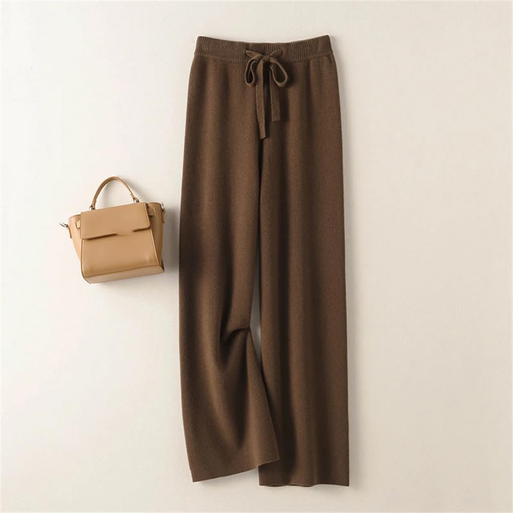 Hndudnff Pantaloni da donna larghi a vita alta in lana a gamba larga pantaloni invernali casual lavorati a maglia