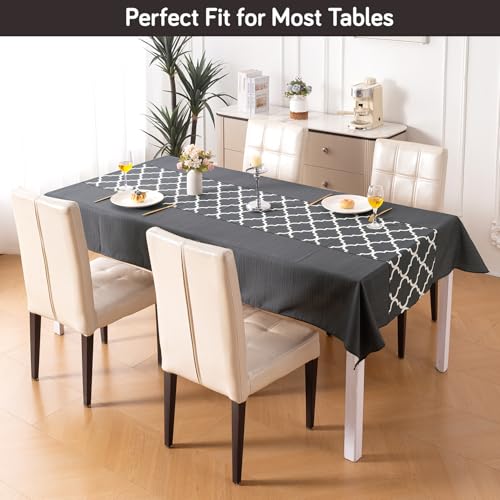 Image of HOKIPO Modern Grace Table Cloth for 4 Seater, 55x71 in, Grey Trellis