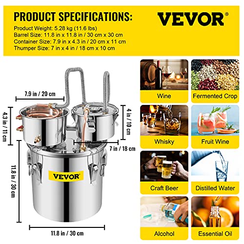 Vevor Alcohol Still 5 Gal 19L Water Alcohol Distiller Copper Tube With Circulating Pump Home Brewing Kit Build-In Thermometer For Diy Whisky Wine Brandy, Stainless Steel, 3 Pots #TOP6