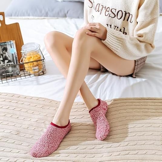 GONIPIMI 1Pair, Anti-Slip Winter Socks for Women & Man – Thermal Fluffy Woolen Ankle Warmers, Cozy Bed & Lounge Socks, Ultra-Soft Warm Sleepwear, Solid Color Comfort Socks 2
