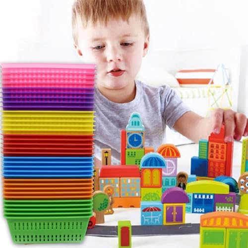 FGXY 14pcs Aufbewahrungskörbe aus Kunststoff, bunte Aufbewahrungsablagen, Schreibwaren Aufbewahrungskorb, Plastik Kleine Aufbewahrungskörbe für Schränke, Küchen Desktops, und Büros