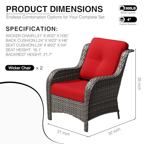 Image of Joyside Patio Chairs Set of 2, Wicker Patio Furniture with High Back, Deep Seating, Wide Armrest, Thickened Cushions, Outdoor Rattan Furniture for Deck, Porch Use