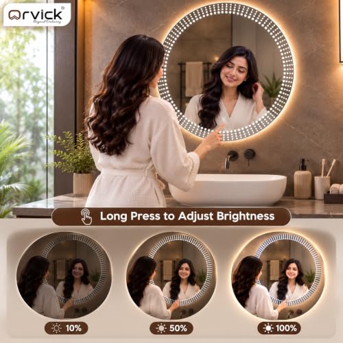 Image of Round Circle Bathroom LED Mirror Backlit with 3 LED Lights Smart Touch Switch Wall Mounted Vanity Mirror Warm White Natural Light (KT-203)