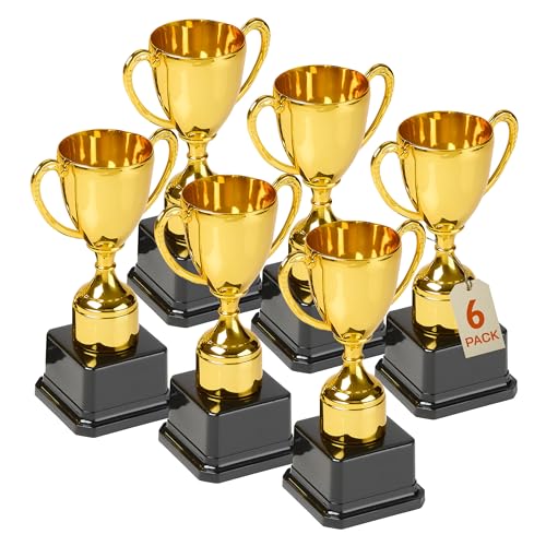 Playbees Fun Gold Plastic Trophies - 6 Pack - 7 Inch - Award Trophy Cup Set for Superstar Kids - Champion Celebrations, Sports Galore, and Victory...