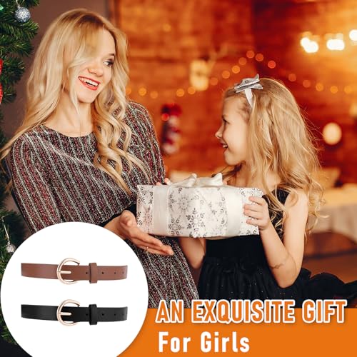 Molain 2 Pack Girls Belt, 32.3 Inch Kids Elastic Belt PU Leather Waist Belt with Double O Ring Buckle for Dress Pants Jeans 7