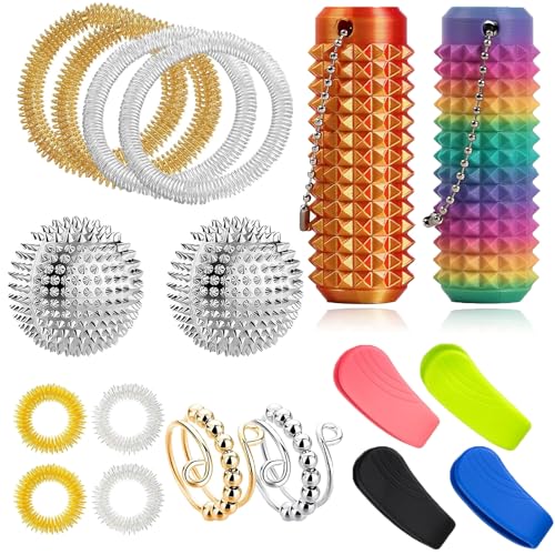 18 Stück Skills Set Skills Borderline Set 2 Skill Ball 4 Akkupressur Clip 4 Akupressur Ring 2 Verstellbare Anti Stress Ring 4 Akupressur Armband 2 igel Massagestab Für Massage Stressabbau