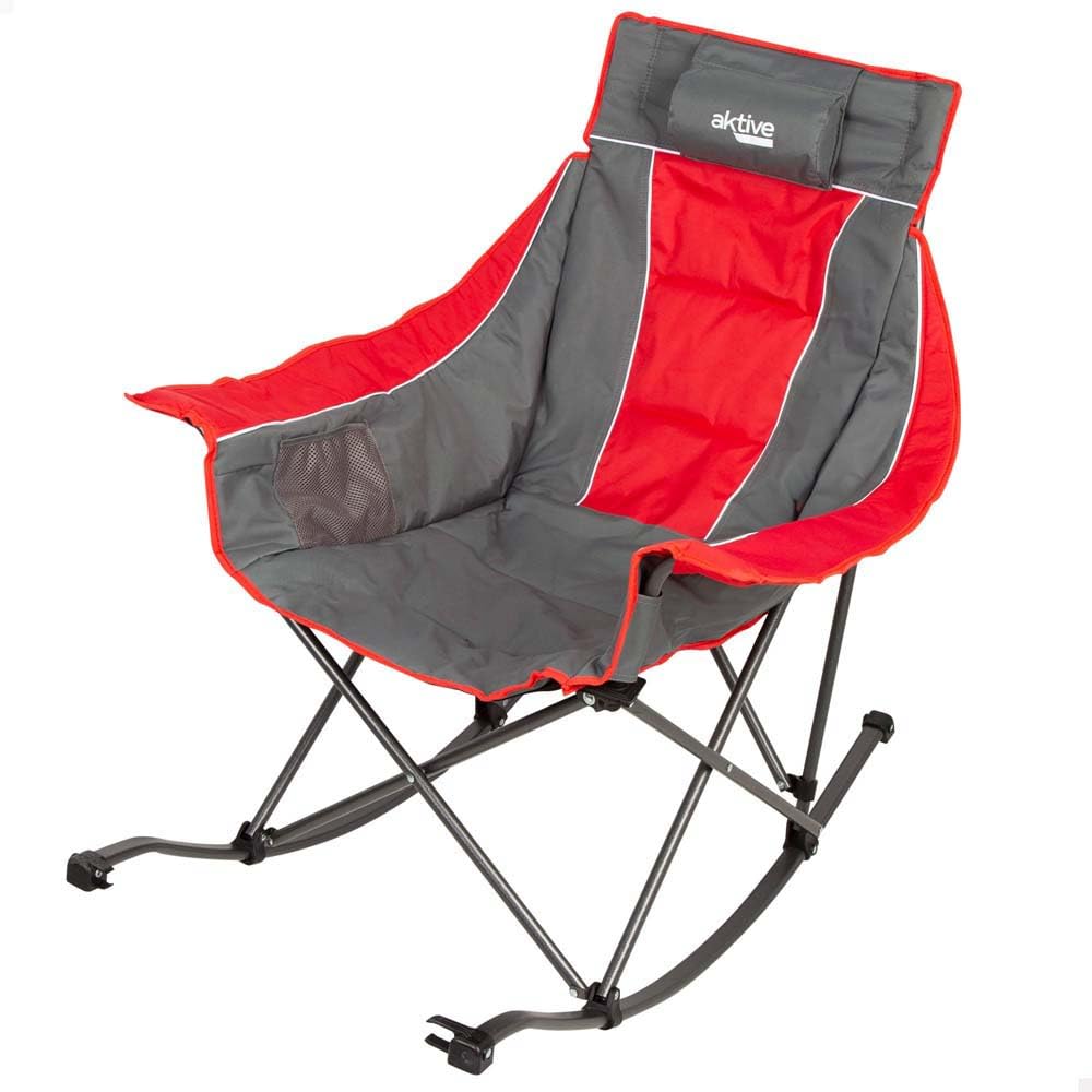 AKTIVE - Chaise à Bascule de Camping Pliable, en Acier et Polyester rembourré, avec Coussin et Poches latérales, Sac de Transport, Chaise à Bascule, chaises Pliantes, pour Jardin ou Plage (63046)
