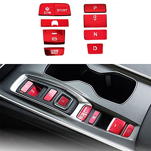 Boltry Car Aluminum Alloy Gear Shift Panel Button Cap Electronic Handbrake Parking P Gear Brake Hold Frame Cover Decal Trim Accessories 9Pcs for Honda Accord 2018-2020 Hybrid Version (RED)