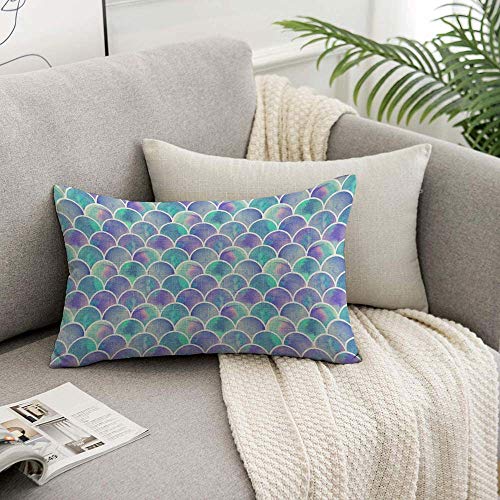 HOSNYE Rainbow Fish Scale Throw Pillow Cover Watercolor Scales of Mermaid Linen Fabric for Couch Bed Sofa Car Waist Cushion Cover 12 x 20 inch Pillow Case - Image 5