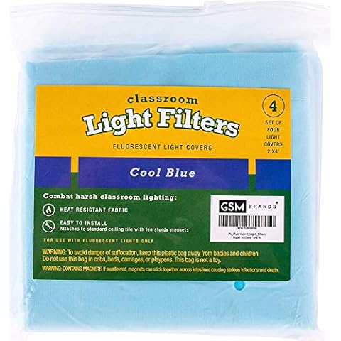 Fluorescent Light Covers - Light Diffuser - Fluorescent Light Coverings - Light Covers 2’ X 4’ - Calm Blue Filter Pack of 4 - for Classroom, Office, Hospital and Home Cover
