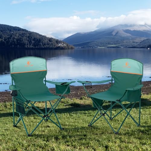 2 Pack Folding Camping Chairs Outdoor Lawn Chair Support 250lbs Green - image 2