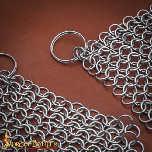 Image of Lord of Battles Stainless Steel 10x10cm Chainmail Scrubber | Medieval Stainless Steel Cleaner for Cast Iron Pre-Seasoned Pans, Griddles, BBQ Grills and Pot Cookware Cleaning (10x10cm - Set of 2)