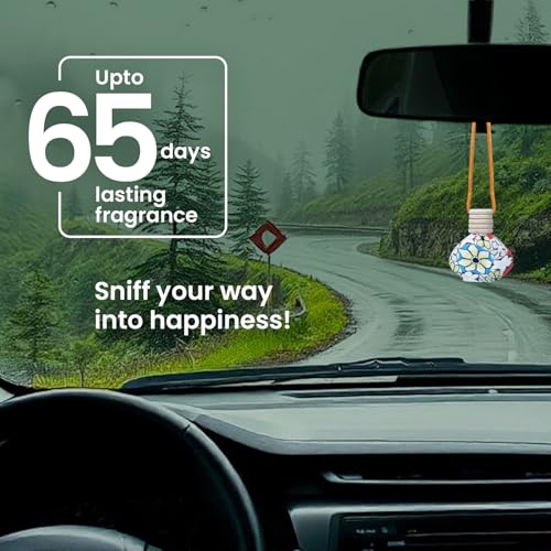 Image of Sugandhim Mahak Champa Car Air Freshener, Hanging Perfume Bottle Scent Diffuser for Cars, Natural Floral Fragrance Oil - Lasts 65 days, 15 ml x 1 bottle,Non Alcoholic, Long and Short drive
