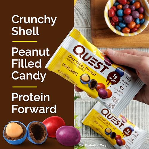 Quest Nutrition Coated Candies, Chocolatey Peanut, 1g Sugar, 10g Protein, 4g Net Carbs, Gluten Free, Keto Friendly, 12 Count image 3