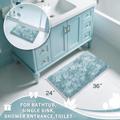 Image of Yimobra Large Bathroom Rug Non Slip 36x24 Inch, Extra Thick Soft Absorbent Chenille Bath Mat, Machine Washable Bath Rugs for Bathroom Floor, Tub and Shower, Home Decor Accessories, Greyish Blue