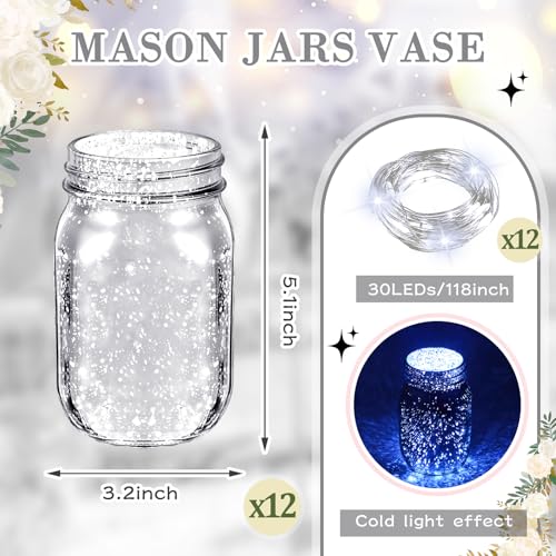 Bocaux Mason en verre argenté avec guirlandes pour déco de table - 3