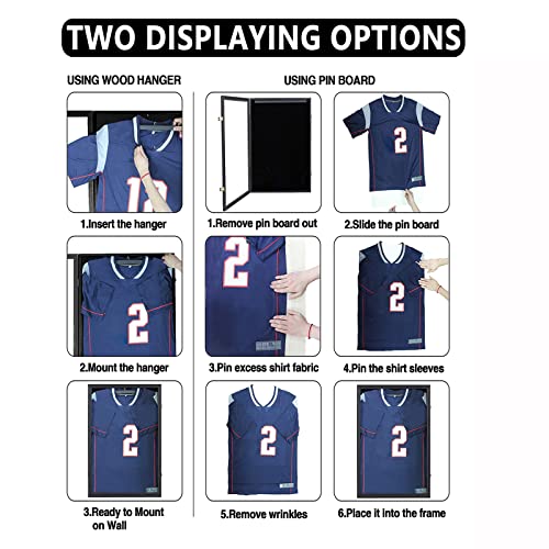 Image of Jinchuan Jersey Frame Display Case Large Shadow Box Lockable with UV Protection Acrylic Hanger and Wall Mount Option for Baseball Basketball Football Soccer Hockey Sport Shirt Black Finish