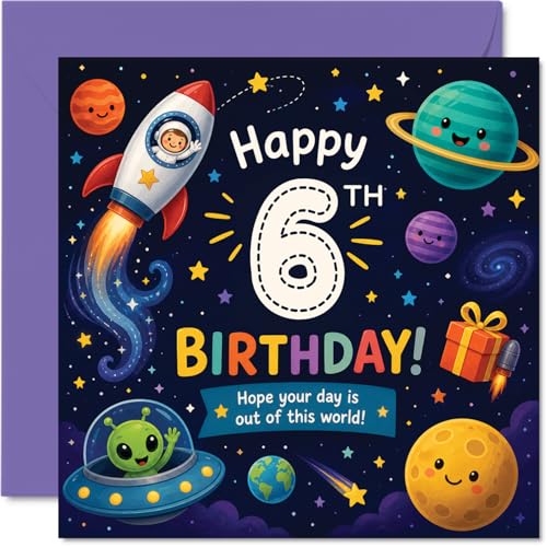 Carte d'anniversaire amusante 6e anniversaire Décollage cosmique
