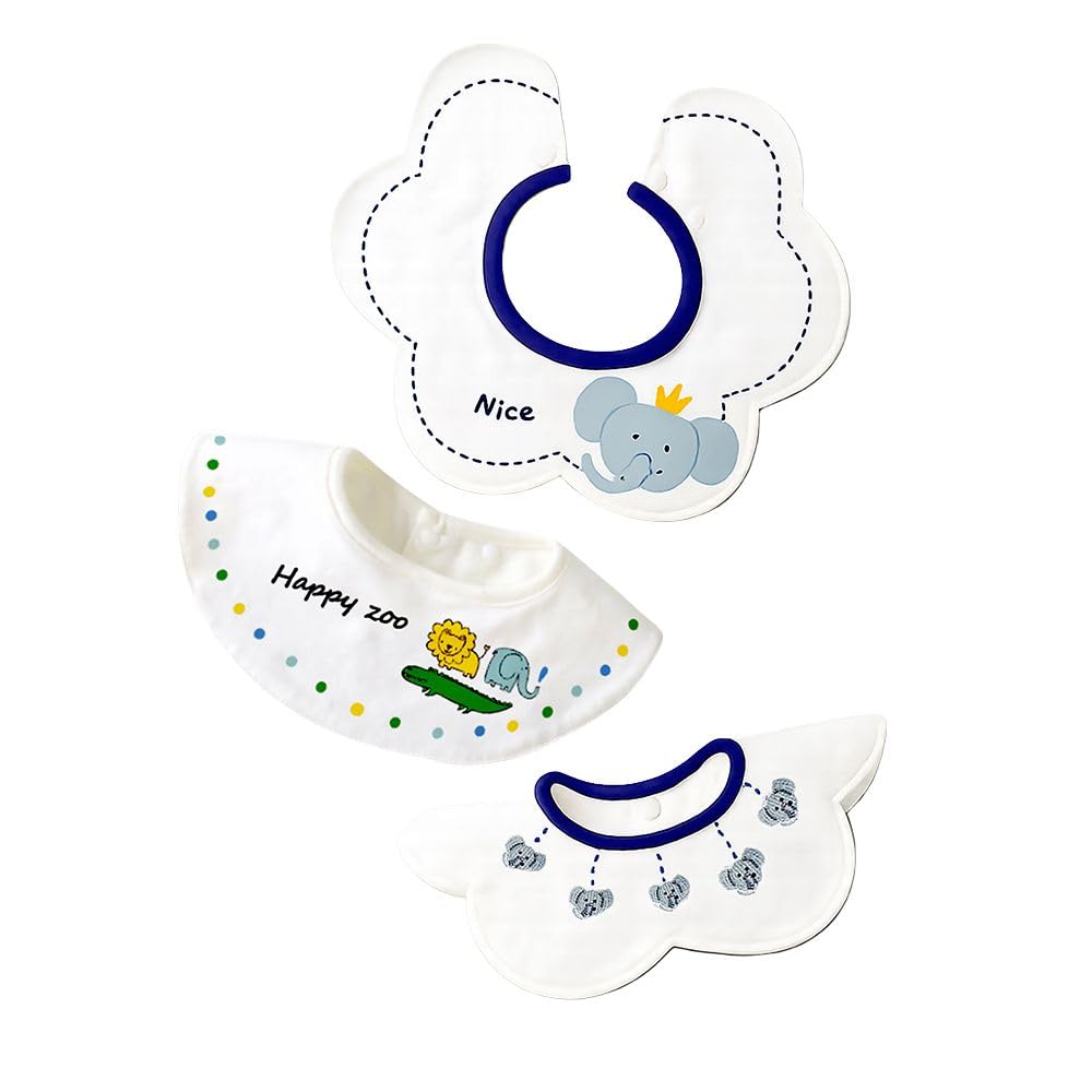 Little Surprise Box, 3PCS Set Printed Soft Muslin Adjustable Button Closure & Wide Shoulder Size Bibs-image-26