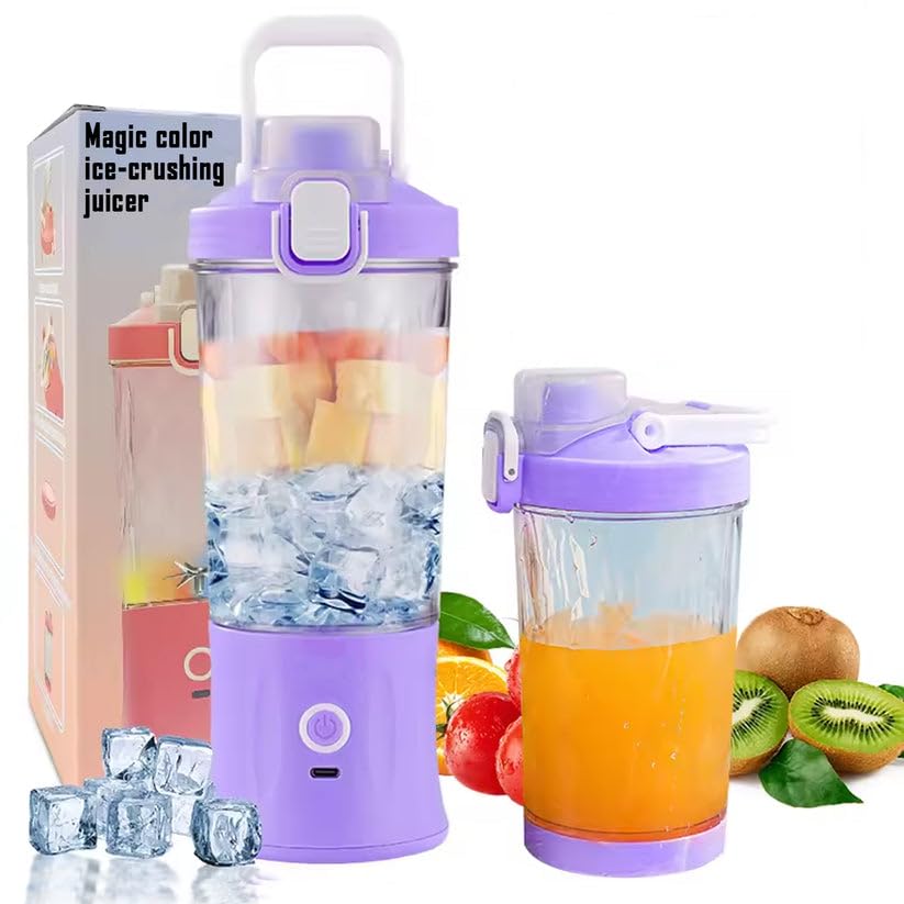 Portable Crusher Juicer With Multicolor Light 600ml USB Rechargeable Electric Juicer Blender 8 Stainless Steel Blades Mini Smoothie Maker Bottle for Fruits, Milkshake, Protein Shake, Travel & Gym Use-image-19