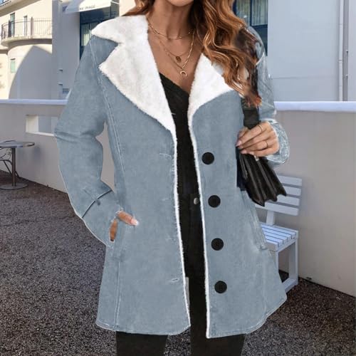 Womens Winter Coats Fuzzy Sherpa Fleece Lined Jackets Shearling Lapel Hooded Parka Faux Suede Pea Coat Warm Outerwear3
