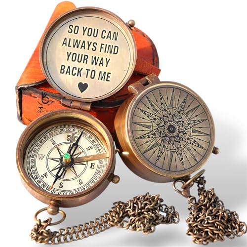 Vintage Brass Compass with Engraved Quote – “So You Can Always Find Your Way Back to Me” – Antique Nautical Compass Gift for Men, Women, Husband, Wife, Son with Leather Case