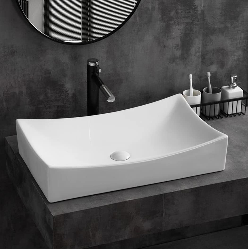 SouNor Rectangle Bathroom Vessel Sink Above Counter Square Bowl Countertop 25"x15" Inches Modern Contemporary Porcelain Big Large Ceramic Wash