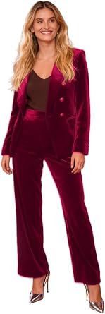 Slim Fit Velvet Suit for Women Double Breasted Business Suit Christmas Blazer Pants Set Prom Tuxedos