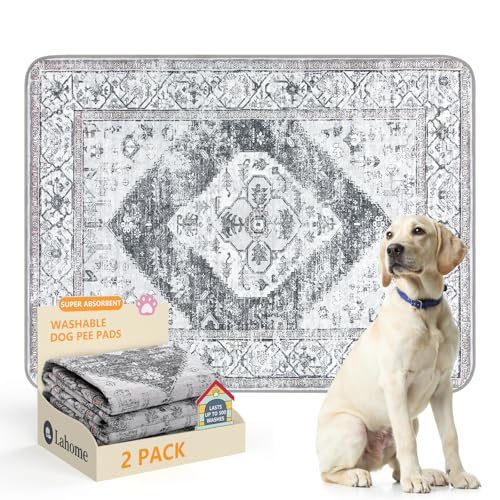 Image of Lahome Reusable Washable Puppy Pads - 2 Pack Super Absorbent & Waterproof Dog Training Mats for Potty, Crate and Floor - Leakproof Pee Pads with Non-Slip Backing (Gray, 36 inchx48 inch)