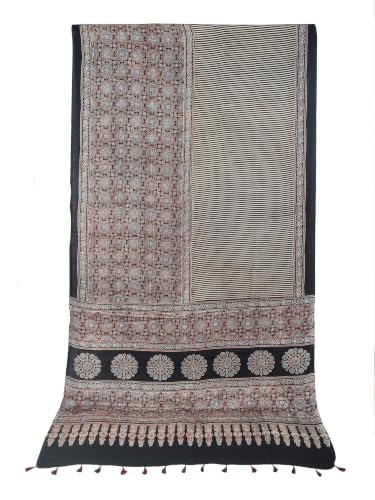 Image of Ethnics of Kutch Womenss Ajrakh Modal Silk Natural Dye Hand Block Print Saree with Blouse Piece - 5.5 Mtr Length
