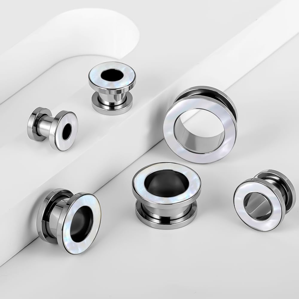 DOEARKO 2 Pairs Conch Shell Ear Gauges Tunnels and Plugs 316L Stainless Steel Hypoallergenic Earrings Ears Expander Body Jewelry
