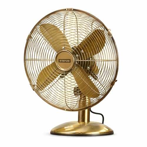 Status 12 Inch Oscillating Portable Desk Fan | 3 Speed Adjustable Angle Fan | Antique Brass | S12ADESKFAN1PKB