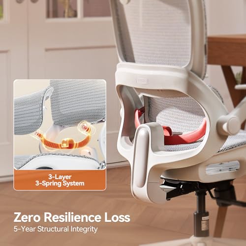 Image of SIHOO B100 Office Chair, Comfy Ergonomic Office Chair, High Back Computer Chair with Adaptive Lumbar Support & Wide Headrest, Flip-up Armrests, Swivel Desk Chair, 2 Packs, Grey