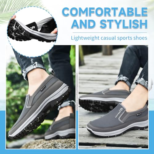 Men's Arch Support Slip-on Canvas Flats Loafers,Casual Non Slip Orthopedic Sneakers Outdoor Walking Boat Shoes3