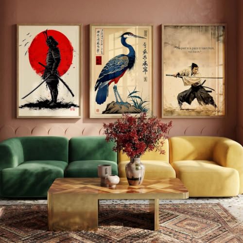 Image of kotart Japanese Samurai Motivational Art Framed Posters for Living Room Bedroom Gaming Room Studio | Aesthetic Japanese Theme Samurai Poster with Frames Wall Decor Set Of 3 (35x37 Inch)